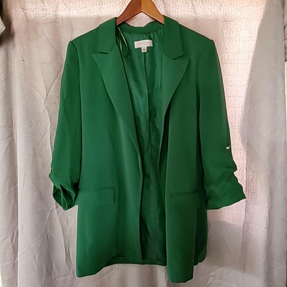 Philosophy Republic Clothing Blazer Jacket Womens Large Green Open Front Lined